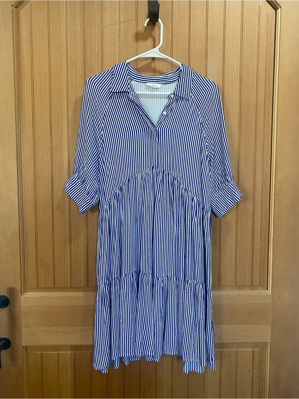 Blue Stripe Collared Tiered Mini Dress - Picture 2 of 6